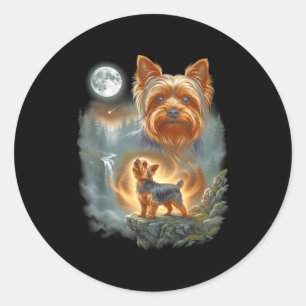 Yorkshire-Terrier heult zum Mond vintage lustiger  Runder Aufkleber