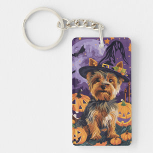 Yorkshire Terrier Hund Halloween Hexe und Kürbis Schlüsselanhänger