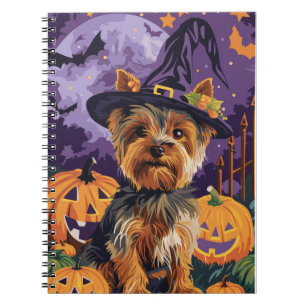 Yorkshire Terrier Hund Halloween Hexe und Pumpkin Notizblock