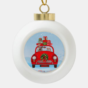 Yorkshire Terrier Hund im Auto mit dem Weihnachtsm Keramik Kugel-Ornament