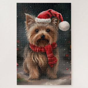 Yorkshire Terrier Hund im Schnee Weihnachten
