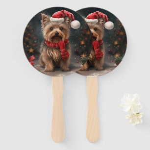 Yorkshire Terrier Hund im Schnee Weihnachten Fächer
