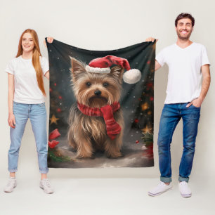 Yorkshire Terrier Hund im Schnee Weihnachten Fleecedecke