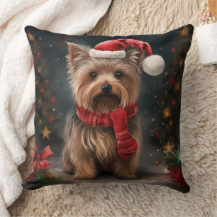 Yorkshire Terrier Hund im Schnee Weihnachten Kissen