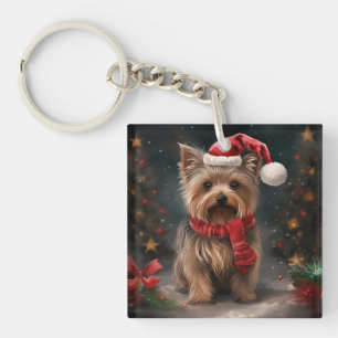Yorkshire Terrier Hund im Schnee Weihnachten Schlüsselanhänger