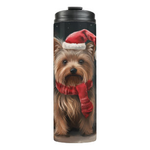 Yorkshire Terrier Hund im Schnee Weihnachten Thermosbecher