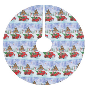 Yorkshire Terrier Hund im Truck zur Weihnachtslief Polyester Weihnachtsbaumdecke