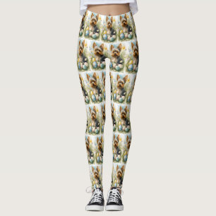 Yorkshire Terrier Hund mit Ostereiern Feiertag  Leggings