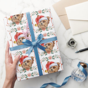 Yorkshire Terrier Hund Santa Weihnachten Geschenkpapier