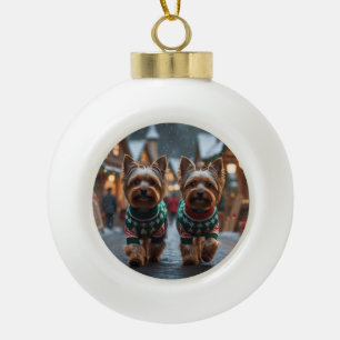 Yorkshire Terrier Hunde Weihnachten Schnee Feierta Keramik Kugel-Ornament