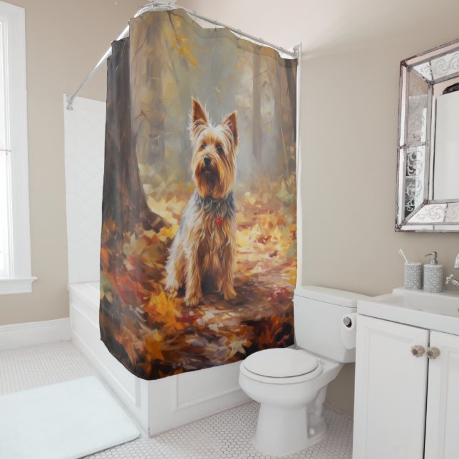 Yorkshire Terrier im Herbstfall Inspiriert Duschvorhang (Beispiel)