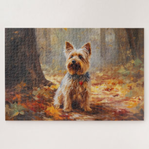 Yorkshire Terrier im Herbstlaubfall inspiriert