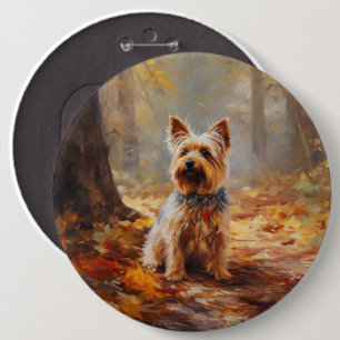 Yorkshire Terrier im Herbstlaubfall inspiriert Button