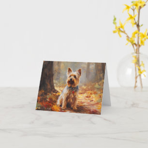 Yorkshire Terrier im Herbstlaubfall inspiriert Karte