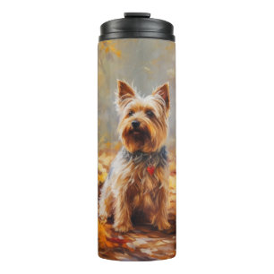 Yorkshire Terrier im Herbstlaubfall inspiriert Thermosbecher