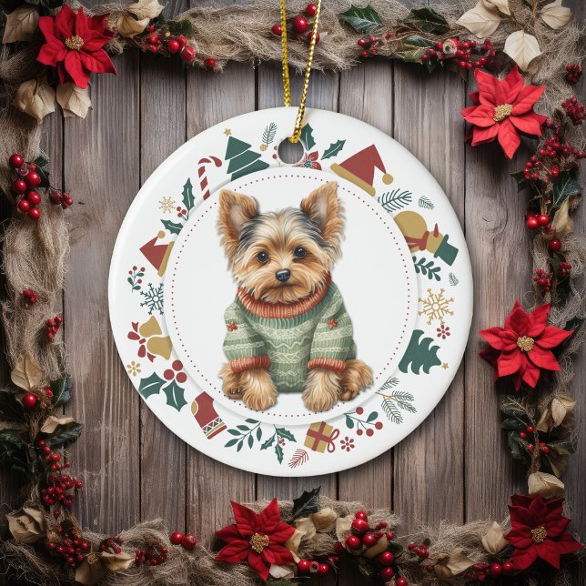 Yorkshire Terrier im Winter Sweater Christmas Keramik Ornament (Von Creator hochgeladen)