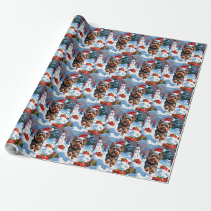 Yorkshire Terrier in Snow mit Weihnachtshut Geschenkpapier