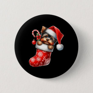 Yorkshire Terrier in Sock Christmas Weihnachtsmann Button