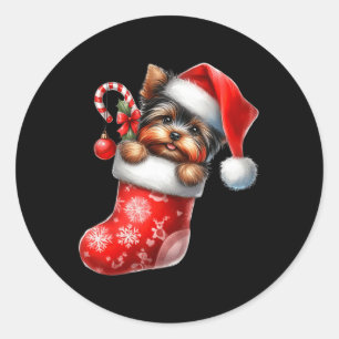 Yorkshire Terrier in Sock Christmas Weihnachtsmann Runder Aufkleber