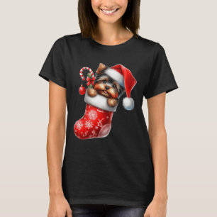 Yorkshire Terrier in Sock Christmas Weihnachtsmann T-Shirt