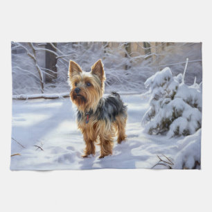 Yorkshire Terrier Lass es schneien Weihnachten Geschirrtuch