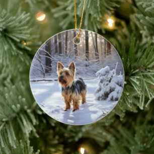 Yorkshire Terrier Lass es schneien Weihnachten Keramik Ornament