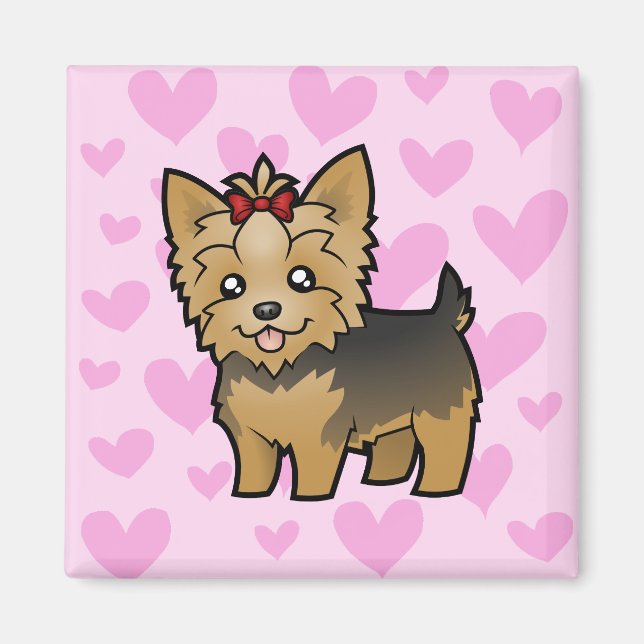Yorkshire Terrier Liebe (kurze Haare mit Bogen) Magnet (Vorne)