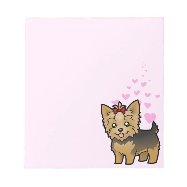 Yorkshire Terrier Liebe (kurze Haare mit Bogen) Notizblock (Vorderseite)
