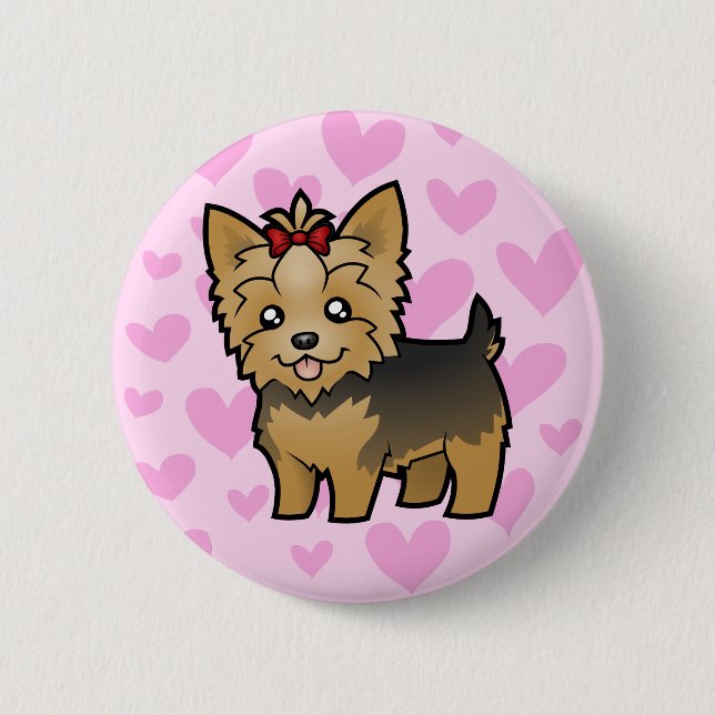 Yorkshire-Terrier-Liebe (kurzes Haar mit Bogen) Button (Vorderseite)