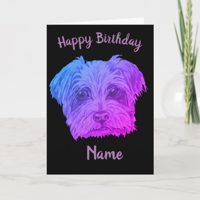 Yorkshire Terrier Lila Black Birthday Karte (Vorderseite)