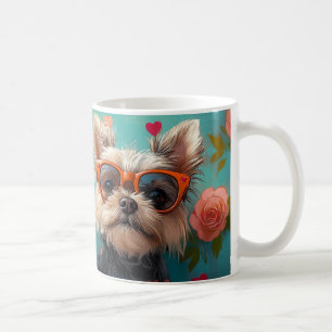Yorkshire Terrier mit Herz-Rose Valentinstag Kaffeetasse