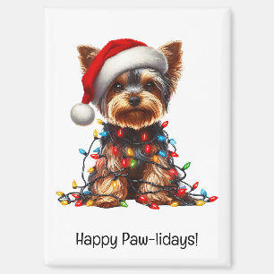 Yorkshire Terrier mit Santa-Hut und Weihnachtsbele Magnet