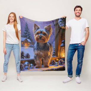 Yorkshire Terrier mit Weihnachtsbeleuchtung Urlaub Fleecedecke