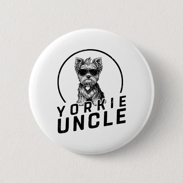 Yorkshire Terrier Oncle gibt Funny Dog Owners Gra Button (Vorderseite)