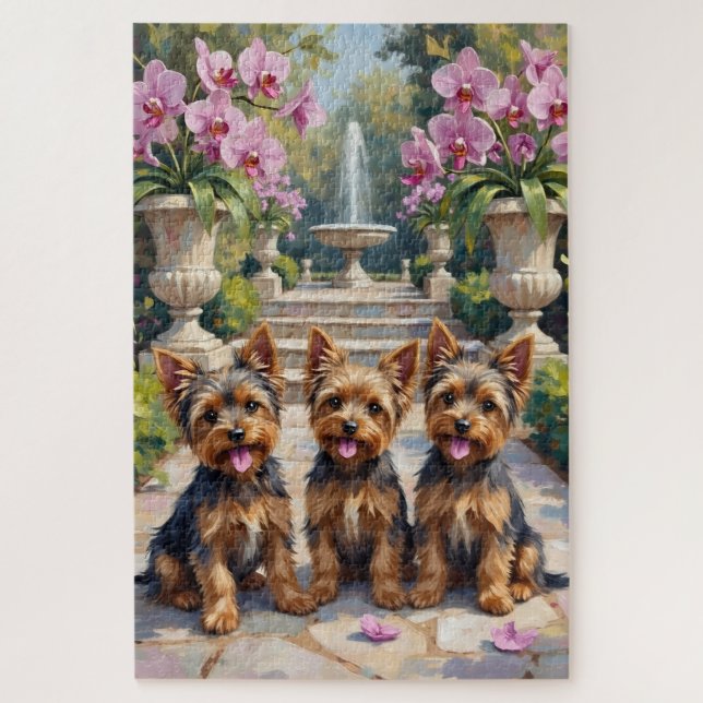 Yorkshire Terrier Orchideengarten Kunst (Vertikal)