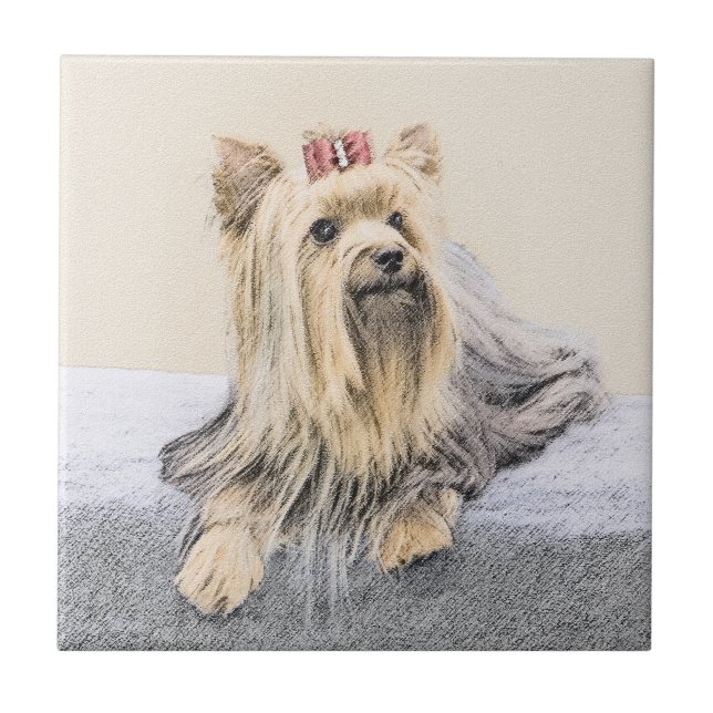 Yorkshire Terrier Painting - Niedliche Original Do Fliese (Vorderseite)