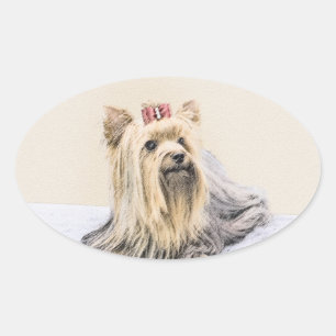 Yorkshire Terrier Painting - Niedliche Original Do Ovaler Aufkleber