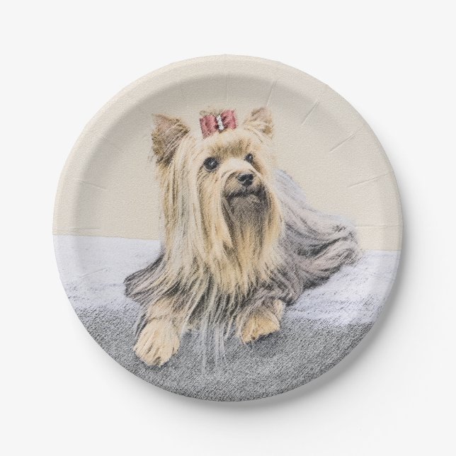 Yorkshire Terrier Painting - Niedliche Original Do Pappteller (Vorderseite)