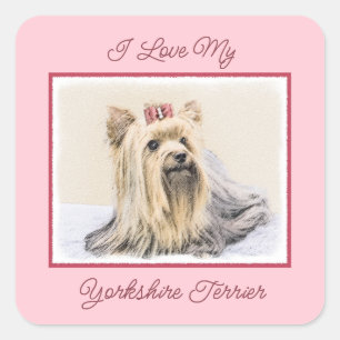 Yorkshire Terrier Painting - Niedliche Original Do Quadratischer Aufkleber