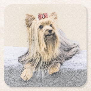 Yorkshire Terrier Painting - Niedliche Original Do Rechteckiger Pappuntersetzer