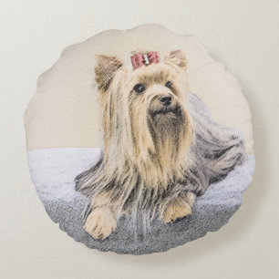 Yorkshire Terrier Painting - Niedliche Original Do Rundes Kissen