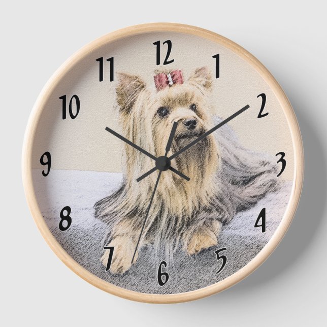 Yorkshire Terrier Painting - Niedliche Original Do Uhr (Vorderseite)