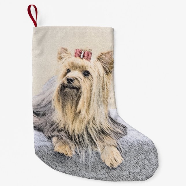 Yorkshire Terrier Painting - Niedliche Original Hu Kleiner Weihnachtsstrumpf (Vorderseite)