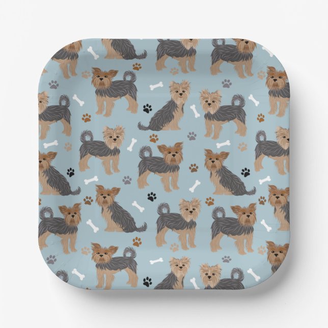 Yorkshire Terrier Paws and Bones Yorkie Dog Pappteller (Vorderseite)