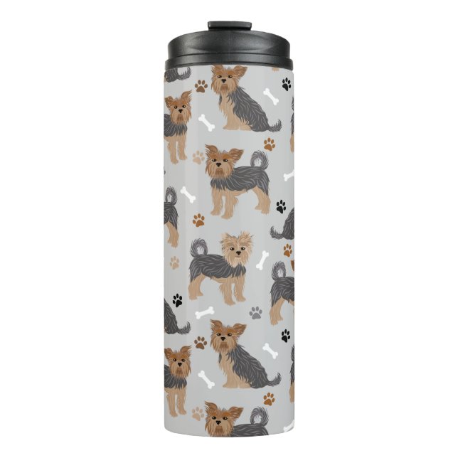 Yorkshire Terrier Paws and Bones Yorkie Dog Thermosbecher (Vorderseite)
