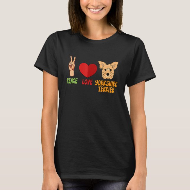 Yorkshire Terrier Peace Liebe Unity Heart Truce T-Shirt (Vorderseite)