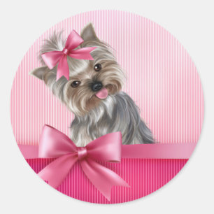 Yorkshire Terrier Pink Princess Yorkie Puppy Dog Runder Aufkleber