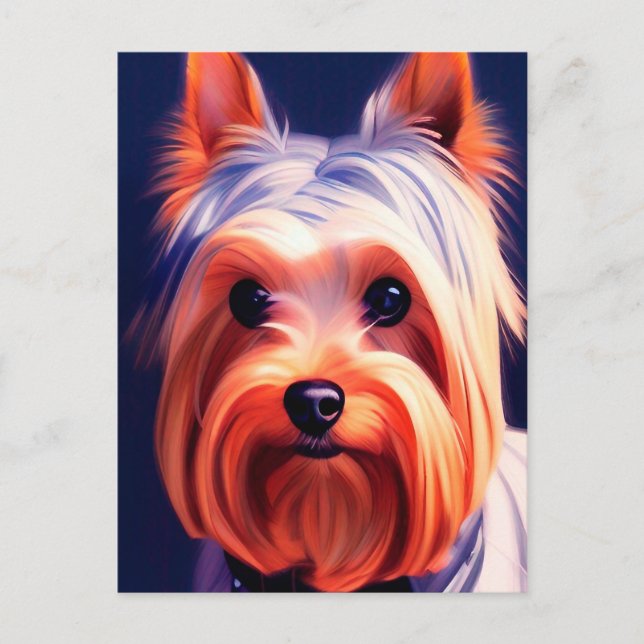 Yorkshire Terrier Portrait bleu 003 Carte postale (Devant)