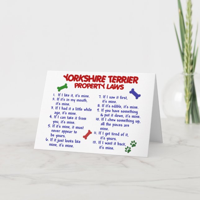 YORKSHIRE TERRIER Property Laws 2 Yorkie Karte (Vorderseite)