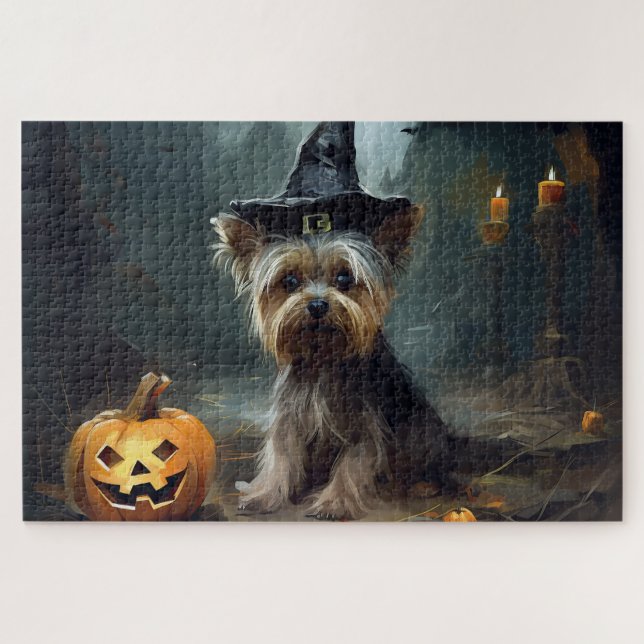Yorkshire Terrier Pumpkins Halloween Beängstigend (Horizontal)